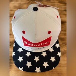 Budweiser Star Pattern Hat - White, Red, and Blue